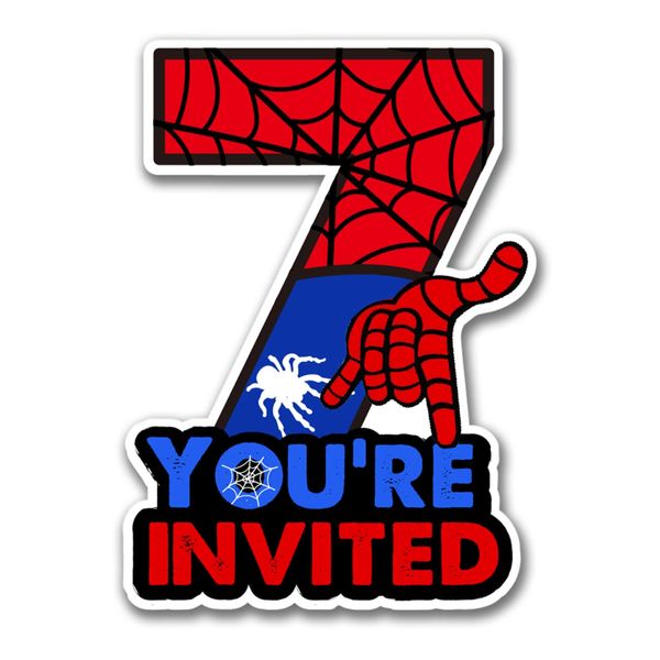 Superhero 7th Birthday Party Invitations with Envelopes 7 Year Old Birthday Seven Shaped Invites Card Boy Party Favors Decorations Supply, 20 Count