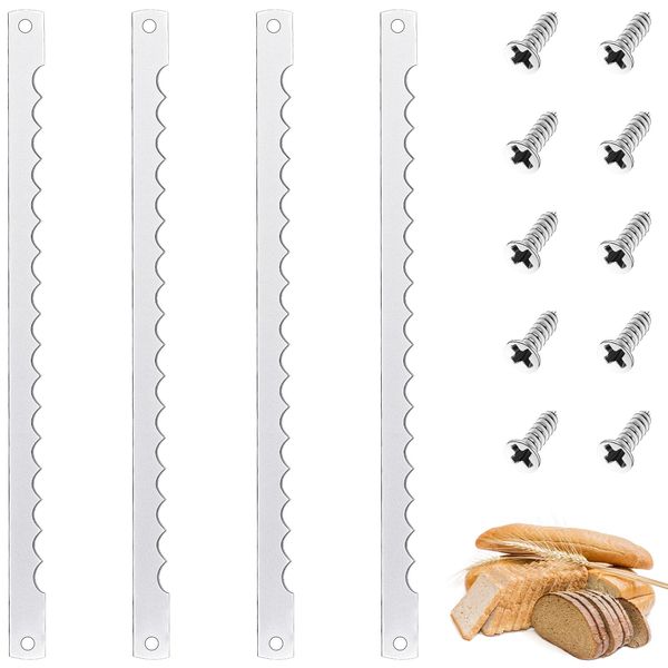 Lasnten 4 Pcs Bread Bow Knife Blades Stainless Steel Replacement Blade Serrated Bread Blade with Screws for Wooden Bread Knife