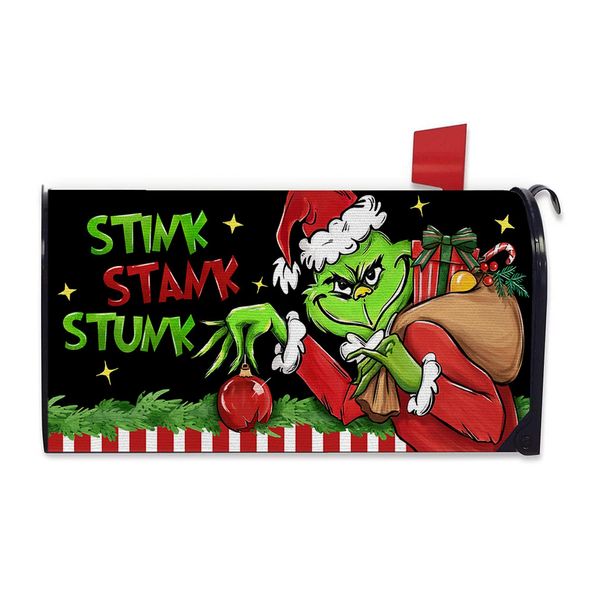 FBCOO Christmas Stink Stank Stunk Welcome Mailbox Cover Magnetic Standard Size 21" x 19", Xmas Gift Black Decorative Post Letter Box Wrap Decor, Funny Holiday Garden Yard Outdoor Decoration