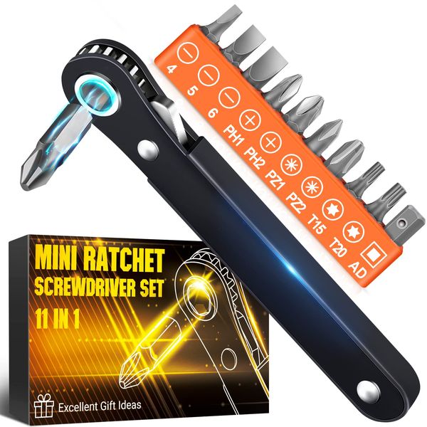 Right Angle Screwdriver 90 degree - Gifts for Men Women Offset Screwdriver Tight Space Low Profile Ratcheting Screwdriver Cool Gadgets for Men Tools Gifts for Dad Husband Wife Mini Ratchet