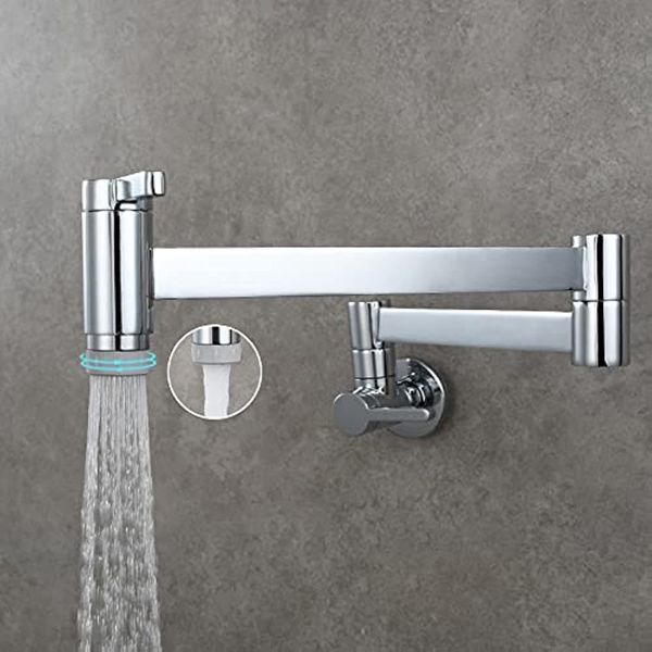 SOKNARKU Solid Brass Square Wall Mounted Folding Faucet Double Switch Foldable Kitchen Sink Faucet Chrome Plating with Dual Function Nozzle