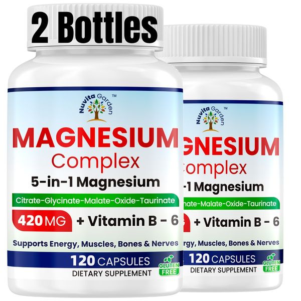 2 Pack 420mg Magnesium Complex + Vitamin B6 Fully Reacted & Buffered for Energy 