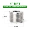 TAISHER 2PCS 304 Stainless Steel Internal Hex Thread Socket Pipe Plug Fitting 1" NPT Male