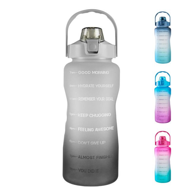 EYQ 64oz Leakproof Free Drinking Water Bottle with Motivational Time Marker BPA Free for Fitness, Gym and Outdoor Sports (Black/Gray Gradient)