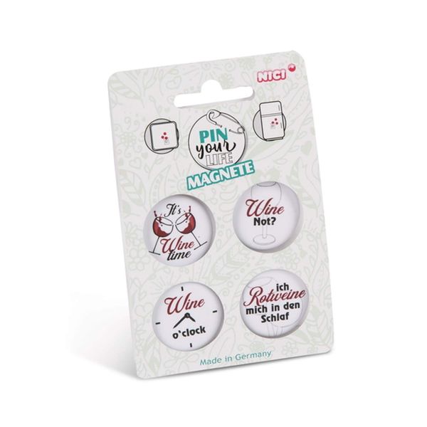 NICI 46495 Set of 4 Wine Time Magnets Diameter 32 mm