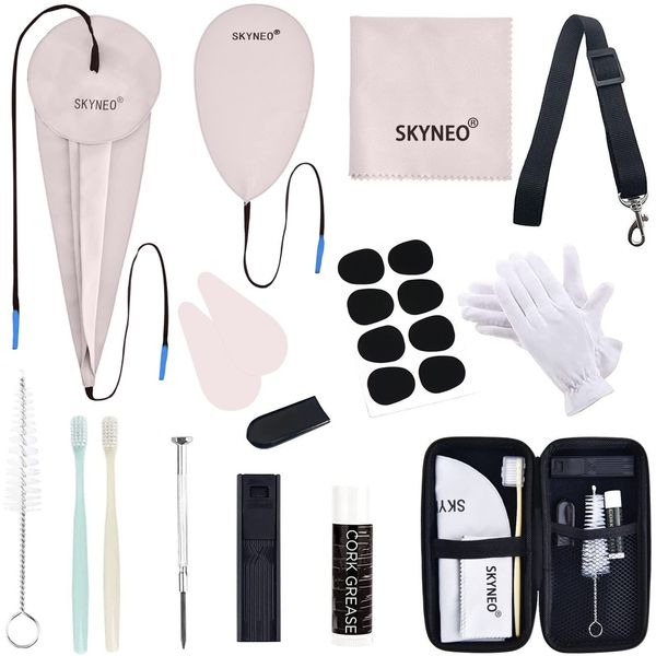 SKYNEO Saxophone Cleaning kit, Clarinet Cleaning Kit with Maintenance Kit,Cork Grease,Swab,Mouthpiece Cushions,Strap,Cleaning Cloth,Thumb Rest,Reed Case,Mouthpiece Brush and More, Grey