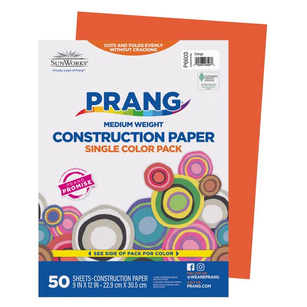 Prang (Formerly SunWorks) Construction Paper, Orange, 9" x 12", 50 Sheets