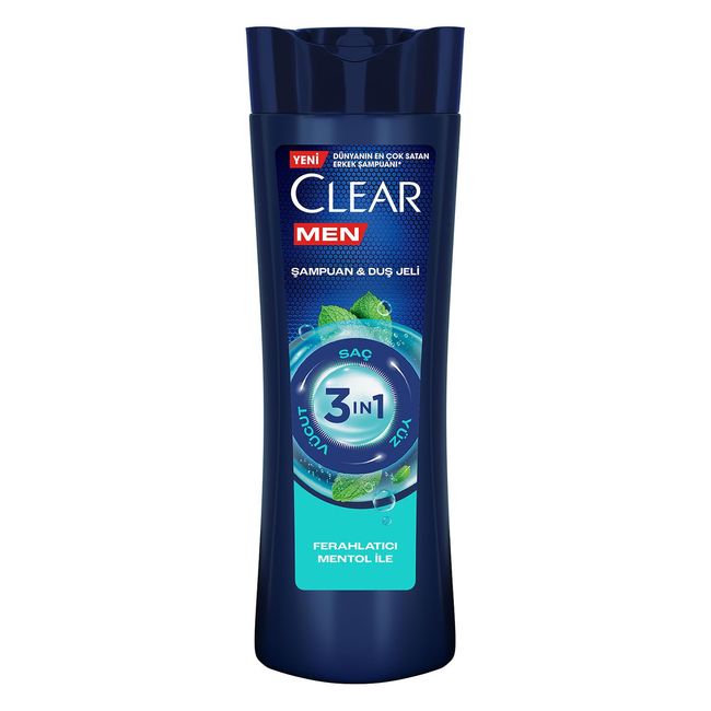 Clear Men 3 in 1 Şampuan & Duş Jeli Ferahlatıcı Mentol Etkisi Saç Yüz Vücut İçin 350 ml