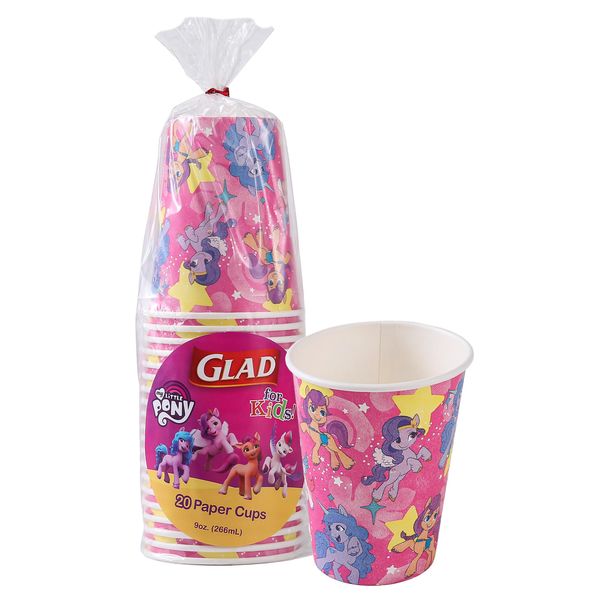 Glad for Kids My Little Pony Paper Cups | My Little Pony Super Stars Kids Drinking Cups | My Little Pony Unicorn Paper Cups for Everyday Use, 9 oz Paper Cups 20 Ct