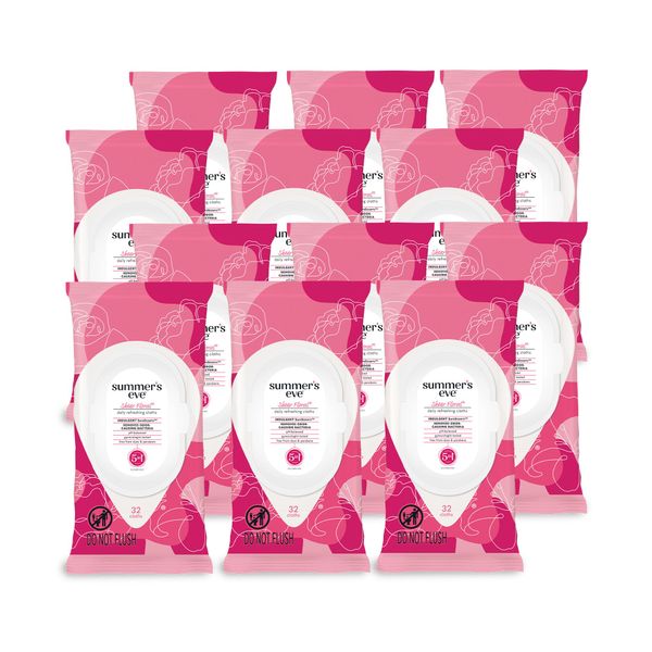 Summer's Eve Feminine Cleansing Wipes, Sheer Floral, 32 Count, 12 Pack