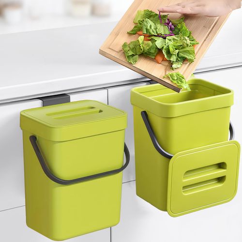 MONGTINGLU Compost Bin for Kitchen Countertop 5L/1.3 Gal Hanging Small Trash Can with Lid, Kichen Under Sink Trash Can, Wall Mount Indoor Compost Bucket with Lid(Lime Green)
