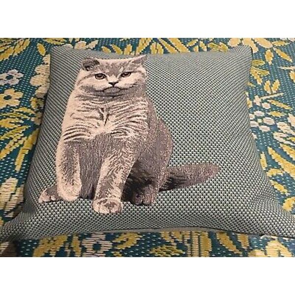 IOSIS PARIS SQUARE CAT TAPESTRY DECORATIVE PILLOW 17” W/ Insert EUC