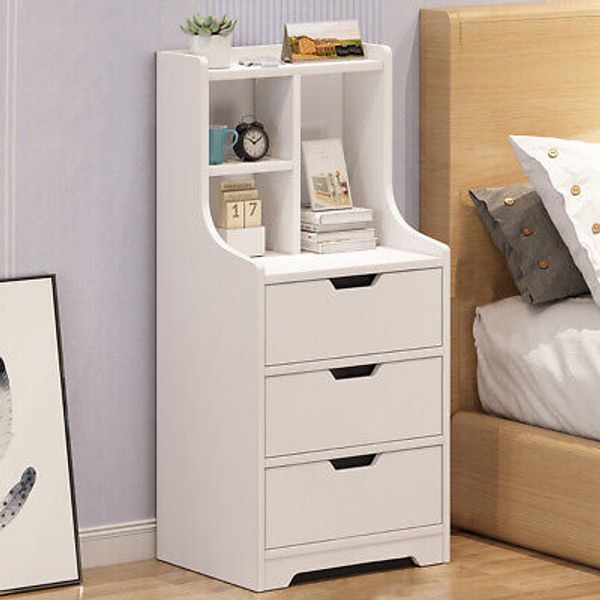 Tall White Nightstand w/ 3 Drawers Side Stand Cabinet Night Stand Bedside Tables