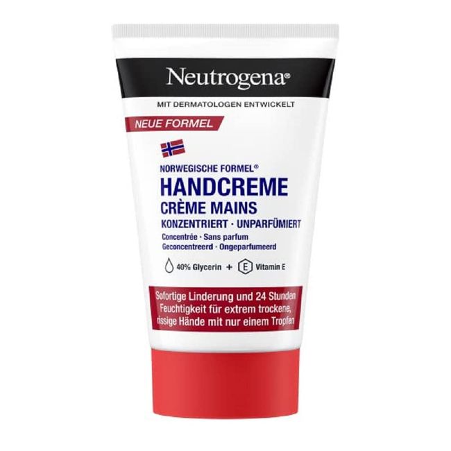 Neutrogena Konzentrierte unparfümierte Handcreme (50 ml), beruhigende Handcreme für sehr trockene Hände, spendet intensive Feuchtigkeit mit Glycerin, für empfindliche Haut geeignet