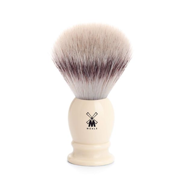 MÜHLE Classic Faux Ivory Medium Silvertip Fiber Shaving Brush - Synthetic Luxury Shave Brush for Men, Rich Lather