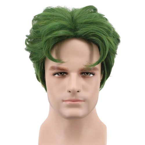 Yuehong Men Short Green Curly Cosplay Wig For Halloween Party Costumes Hair Wigs