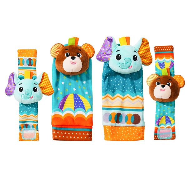 Baby rattles 0-6 Months, Cute Soft Newborn Wrist Rattle Foot Finder Socks Set,Infant Newborn Sensory Toy for 0 3 6 9 12 Months Boy Girl Gift (Elephant Bear)