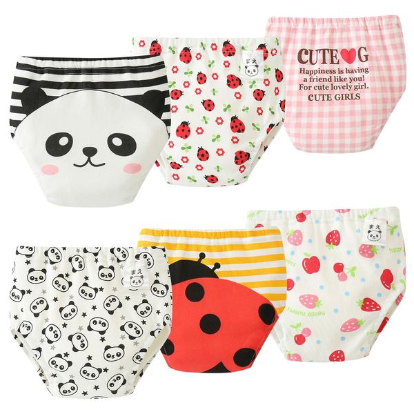 Baby Training Pants, Set of 6, Girls, Trepan, Cotton, 4 Layer Hanging, Toy Pants, Water Absorbent, Waterproof Layer, Toilet Training, Cloth Diapers, Shorts, Briefs, Early Toy, Bedwetting Prevention,