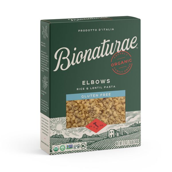 Bionaturae Elbow Pasta Noodles - Gluten Free Pasta Organic, Rice & Lentil Pasta, Kosher Certified, High Protein, Non-GMO Verified, USDA Certified, Gluten Free Pastas, Crafted in Italy - 12 Oz, 12 Pack