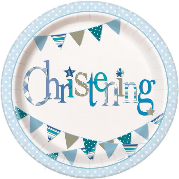 Unique 52055 Blue Christening Round Dinner Plates | 9" 8 Pcs