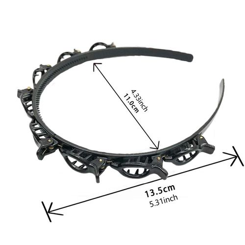 Chennie Double Layer Twist Plait Black Headband Hair Tools, Double Bangs Hairstyle Hairpin, Multi-Layer Hollow Woven Headband, Headband with Alligator Clip (Black)