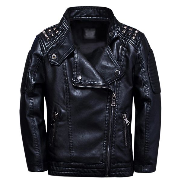 TLAENSON Boys Black Leather Jacket Studded Motorcycle Faux Leather Coat 5-6 Years Size 116