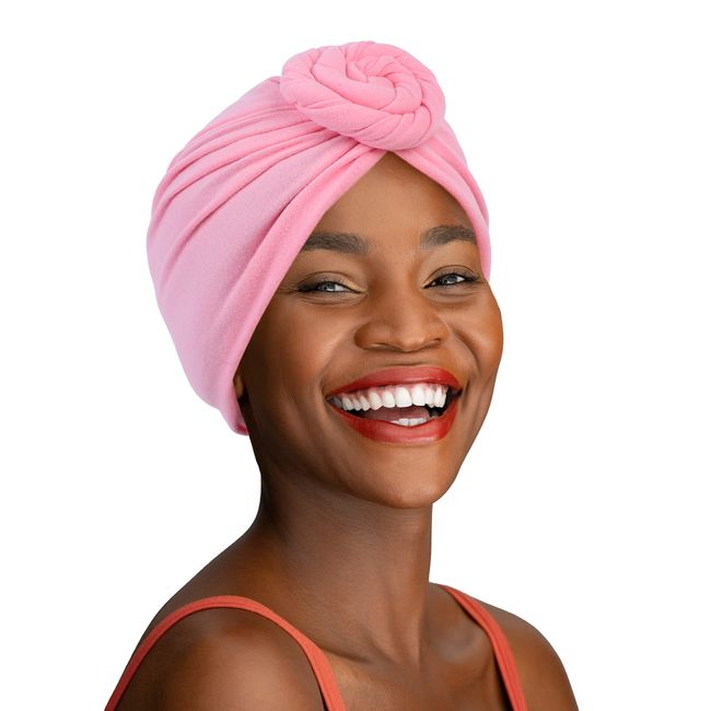 Motique Accessories Solid Turbans for Women Pre-Tied Knot Front - Light Pink