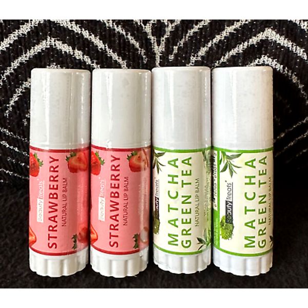 4pk BEAUTY TREATS MATCHA GREEN TEA & STRAWBERRY VEGAN LIP BALM CHAPSTICK LOT