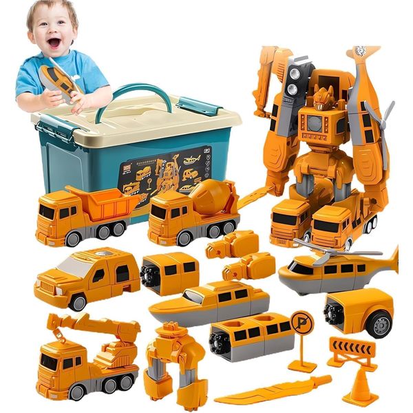 Magnetic Transform Engineering Car Assembled Toys with Storage Box, Construction Vehicles Magnetic Blocks for Kids Age 3-5 4-8 Outdoor Toddler Activities Toys