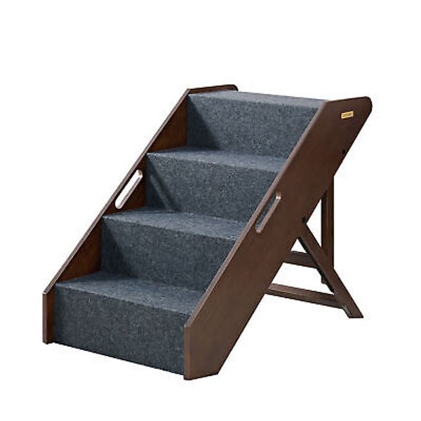 MECO Foldable Pet Steps w/Solid Hardwood Construction, Espresso (Open Box)