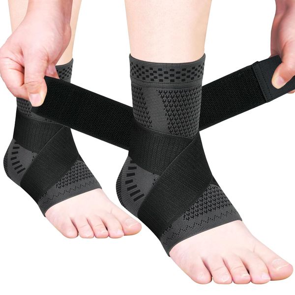 JIUFENTIAN Ankle Support for Women and Men Adjustable Compression Sleeve (Pair)-Ankle Brace Heel Brace for Achilles Tendonitis Support, Plantar Fasciitis-Eases Swelling and Sprained Ankle-M