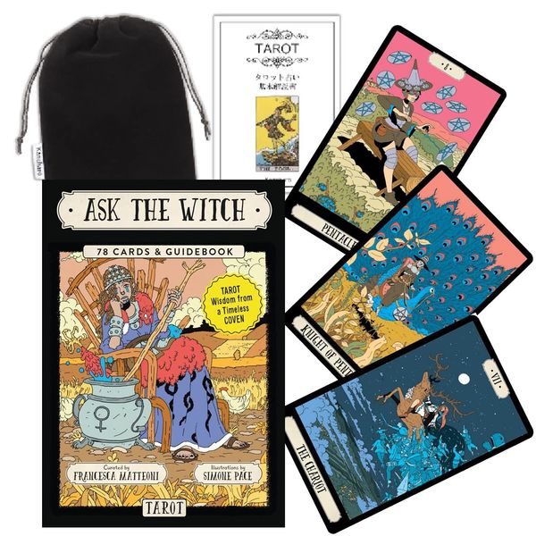 Kancharo Tarot Cards, 78 Cards, Tarot Divination (Ask the Witch Tarot), Japanese Tarot Card Basic Instruction Manual & Pouch Included