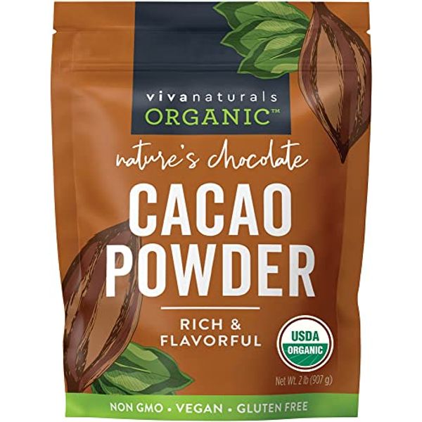 Organic Cacao Powder, 2lb - Unsweetened Cocoa Powder With Rich Dark Chocolate Flavor, Perfect for Baking & Smoothies, Non-GMO, Certified Vegan & Gluten-Free, 907 g