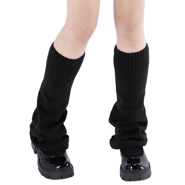 American Trends Leg Warmers Y2k Kawaii Long Cute Knit Leg Warmers Y2k Goth accessories for Women Girls 80s Party Sports Pure Black