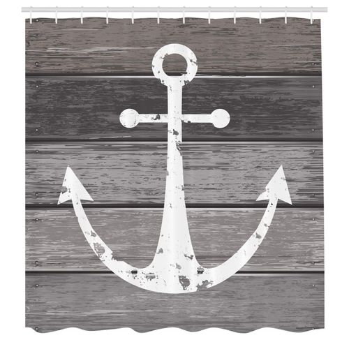 Ambesonne Anchor Shower Curtain, Grunge Style Pattern of Marine Ornament on Rustic Maritime Wooden Planks, Cloth Fabric for Home Bathroom Decor Essentials Set with 12 Hooks, 69" W x 75" L, Taupe Dust