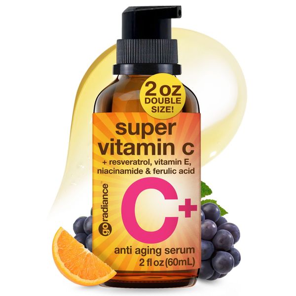 Double Size (2OZ) Super Vitamin C Serum for Face w/Niacinamide Serum, 5% Vitamin C Face Serum w/Hyaluronic Acid & Resveratrol, Anti-Aging Brightening Serums for Skin Care, Facial Serum Vitamina C, E