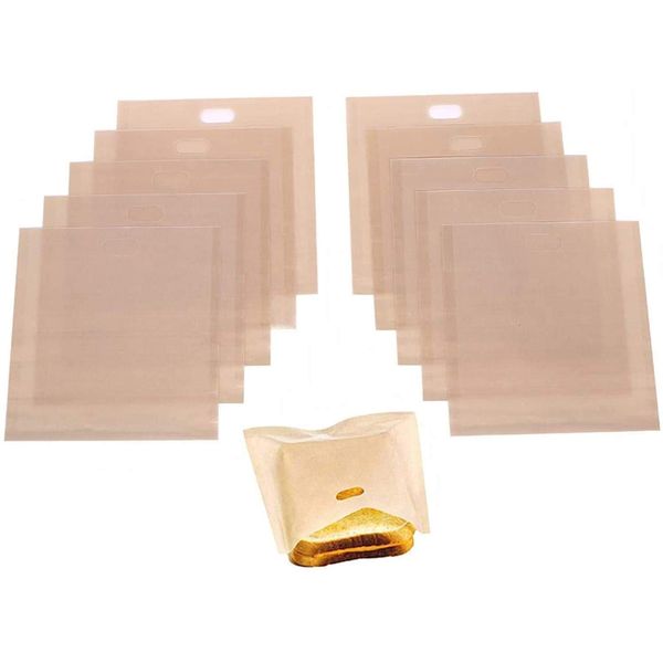 Non-Stick Reusable Toaster Bags (Set of 10) Various Sizes, Create Grilled Cheese Sandwiches in Toaster, Microwave Oven or Grill, Pizza Panini & Garlic Bread