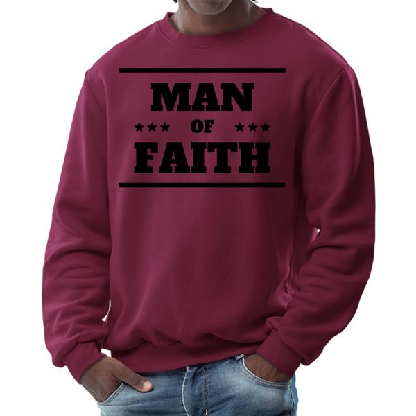 Mens Graphic Sweatshirt, Man of Faith Black Illustration - Maroon / S