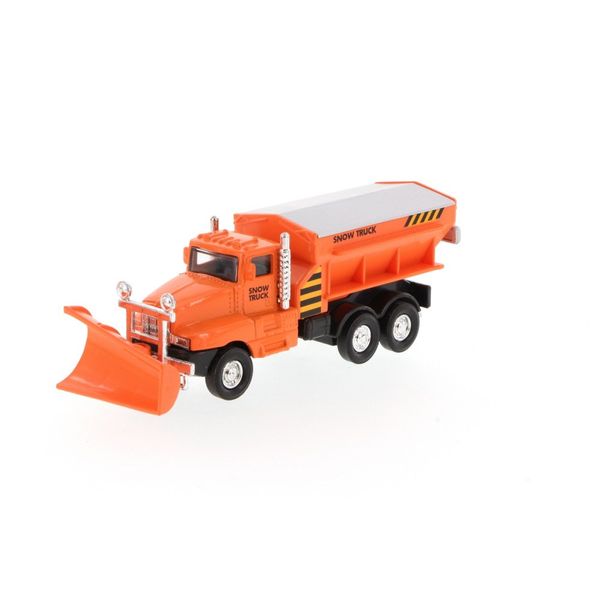 Playmaker Toys Snow Plow Trucks 5" Die Cast Metal Model Toy Truck Orange w/ Pullback Action