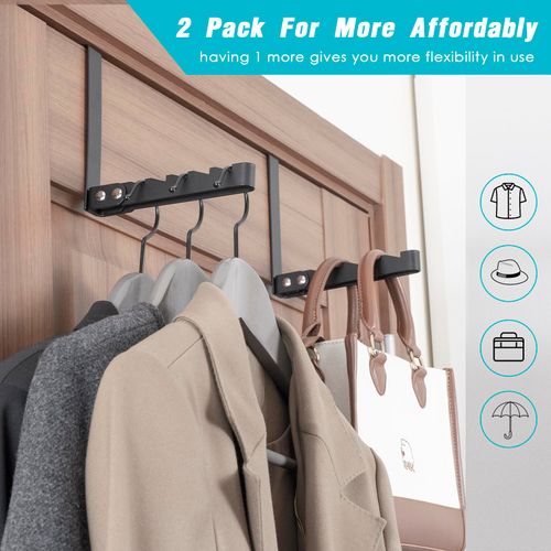 TASEVO Over The Door Clothes Drying Rack, 2 Pack All Metal Over Door Clothes Hanger, Thickness Adjustable, Collapsible, Portable, Space-saving Organizer, Fit 1 2/5‘’ Doors (black)
