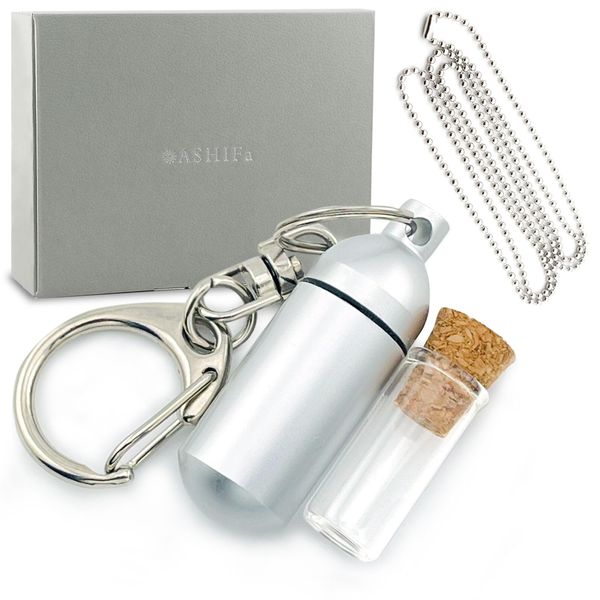 ASHIFA Cremation Key Chain with Pendant, Glass Tube, Double Wall Structure, Includes Photo, Memorial Box, Cremation Capsule, Urn Urn Urn Pendant, Necklace, Accessory, Silver