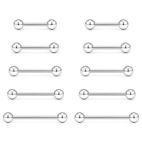 VCMART 11pcs Tongue Nipple Bars Set 14G Surgical Steel 12/14/16/18/20mm Metal Piercing Tongue Rings Pack