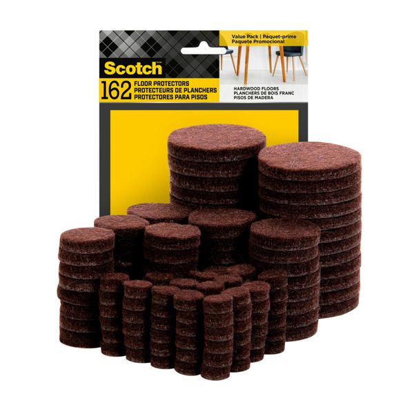 Scotch Felt Pads 162 PCS Beige, Felt Furniture Pads for Protecting Hardwood Floors, Round, Assorted Sizes Value Pack, Self-Stick design, Protecting from nicks, dents and scratches (SP847-NA)