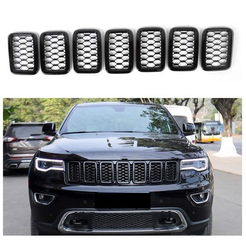 NO7RUBAN Front Grille Honeycomb Grill Inserts Fits For Jeep Grand Cherokee 2017 2018 2019 2020 2021 7 PCS Black