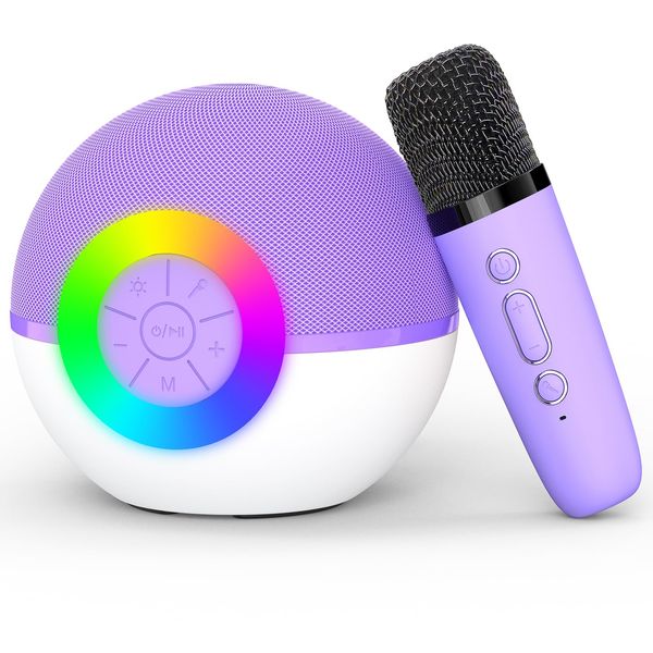 Mgaolo Mini Karaoke Machine for Kids Adults,Portable Bluetooth Speaker with Wireless Microphone,Gift Toys with MP3 Player for Boys Girls 3-12 Year Old Birthday Family Home Party Present (Purple)