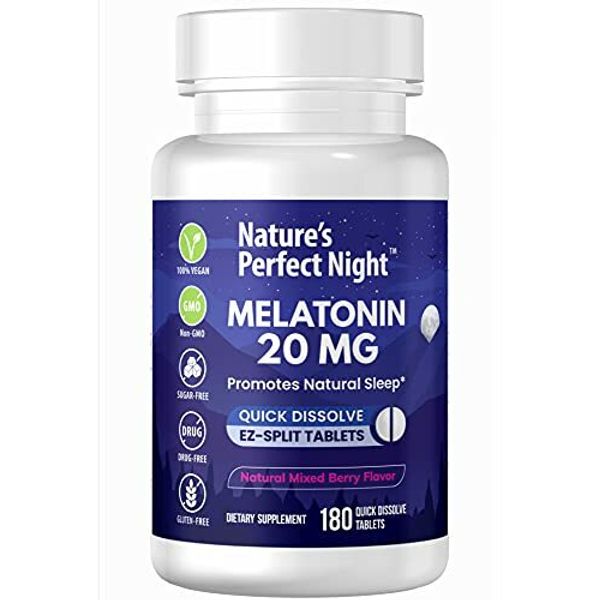Melatonin 20mg Natural Sleeping Aid Berry Flavor 180 Quick Dissolve Tablets