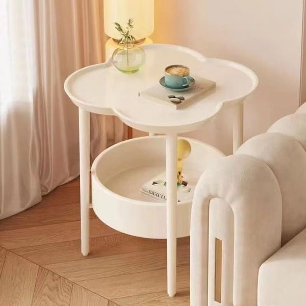 Side Table Double Layer Storage Mini Side Table Sofa Side Table Multi-function Four Leaf Clover Shaped Coffee Snack Table Anti-Scratch Stain Resistant Waterproof Smooth Surface Coffee Table Suitable