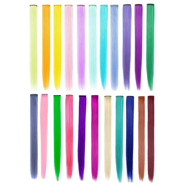 ASYKNM Farbige Haarverlängerung, 22 Stück Haarsträhnen Zum Einklipsen, Bunte Haarverlängerung Clips Haarverlängerungen Extensions für Frauen/Mädchen Kinder Party Festival Deko, 50cm