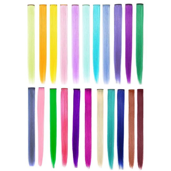 ASYKNM Farbige Haarverlängerung, 22 Stück Haarsträhnen Zum Einklipsen, Bunte Haarverlängerung Clips Haarverlängerungen Extensions für Frauen/Mädchen Kinder Party Festival Deko, 50cm