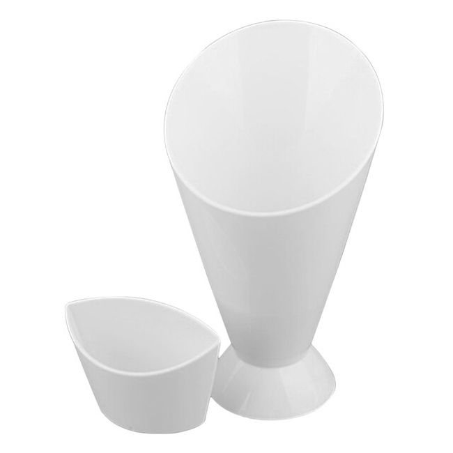 Inverted Row Self Stand 2 In 1 French Fries Cone with Dipping Cup Tools Utensils Chip Holder, [01] WHITE